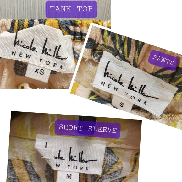 3 Piece Linen Set Matching Pants Tank Collared Shirt NWOT Floral Nicole Miller - Picture 9 of 10